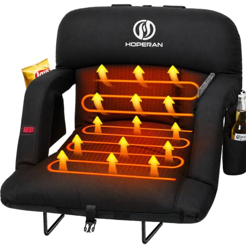 HOPERAN Deep Black 21in Heated Stadium Seat for Bleachers, Extra Thick Back Support