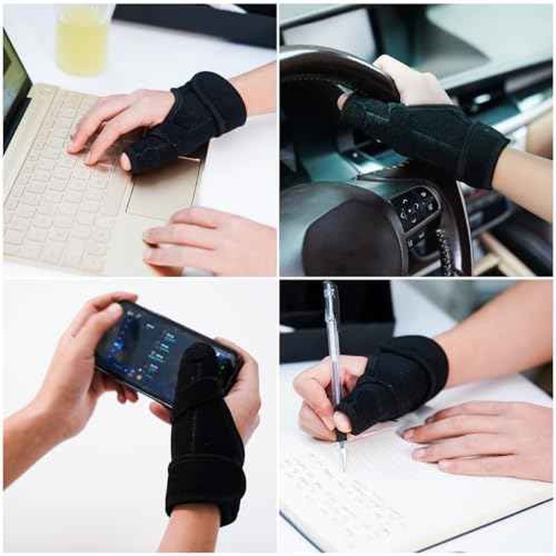 Trigger Thumb Splint- Adjustable Thumb Spica Support Stabilizer Brace for Pain, Sprains, Arthritis, Tendonitis, Breathable and Easy Application.(Right & Left Hand) (Black)