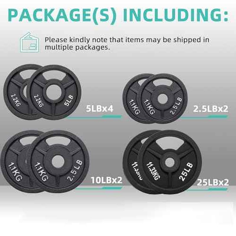Fitvids 2-Inch Olympic ?Rubber Coated Cast Iron Plate Weight Plate for Strength Training and Weightlifting, Multiple Sizes