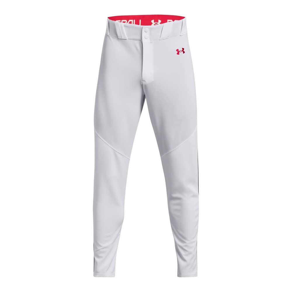 Under Armour Men's Utility Baseball Straight Leg Pant Pipe 22, (103) White/Red/Red, X-Large