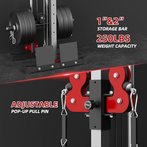 VANSWE Wall Mount Cable Station, 18 Positions Adjustable Dual Pulleys Cable Crossover Machine with Removable Footplate