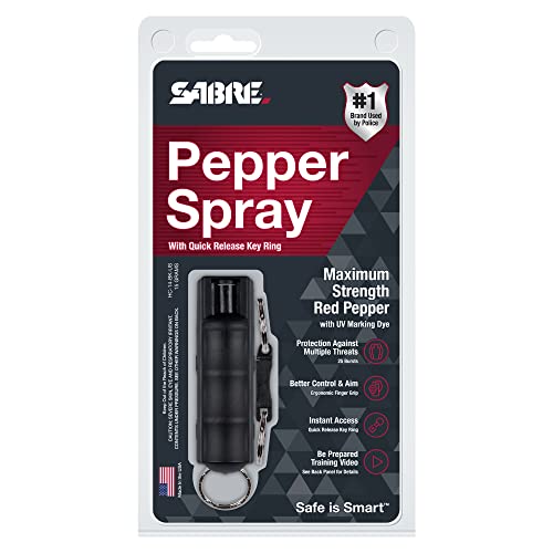 SABRE Crossfire Pepper Gel for Self Defense, Deploys At Any Angle, Maximizes Target Acquisition Against Threats, Easy Carry Belt Clip, Safety Flip Top, Max Police Strength OC Pepper Spray, 1.5 fl oz