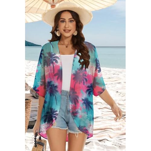 Hawaiian Shirt Kimono Beach Cover Up Chiffon Cardigan Floral Tops Loose Capes Women Summer Beach Tops