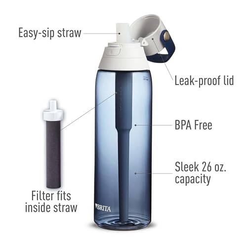 Brita Hard-Sided Plastic Premium Filtering Water Bottle, BPA-Free, Reusable, Replaces 300 Plastic Water Bottles, Filter Lasts 2 Months or 40 Gallons, Includes 1 Filter, Night Sky - 26 oz.