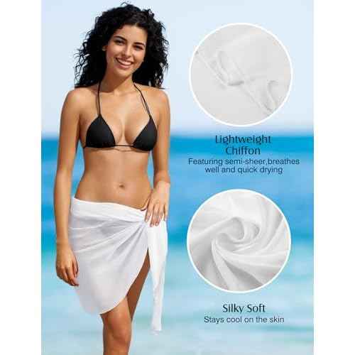 2PCS Sarong Wraps for Women, Beach Cover Ups for Women, Chiffon Sarong Swimsuit Coverup for Pool, Summer Wear