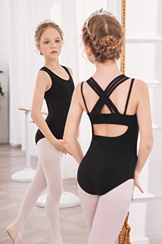 Arshiner Girls Ballet Leotards Toddler Dance Gymnastic Outfits Crisscross Straps Sleeveless Tank Dancewear,Black,5-6 Years