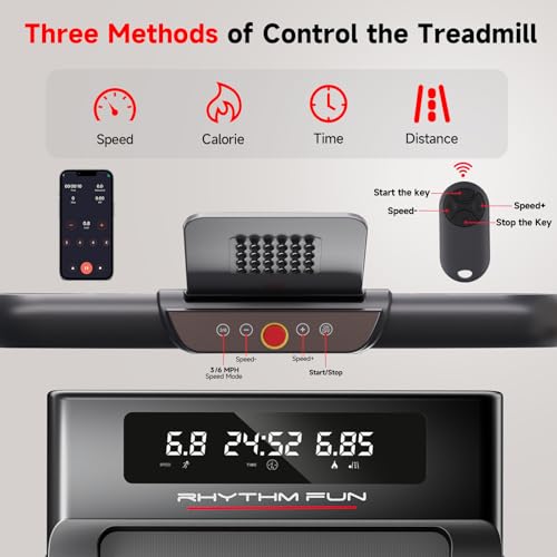 RHYTHM FUN Foldable Treadmill, 300 lb Capacity Walking Pad 2.5HP Treadmill Under Desk, Portable Treadmill for Home and Office, Folding Treadmill 2 in 1 with Remote Control, LED Display