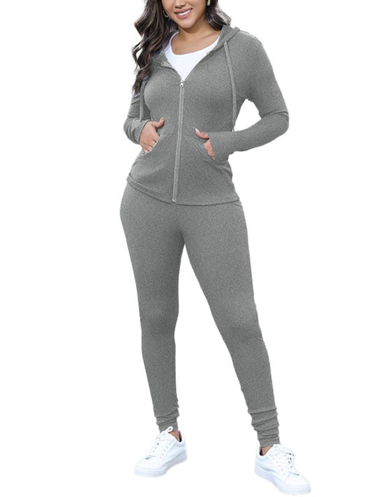 Nimsruc Two Piece Outfits for Women Casual Bodycon Sweatsuits Long Sleeve Jogging Suits Set Matching Clothing Tracksuit Grey L