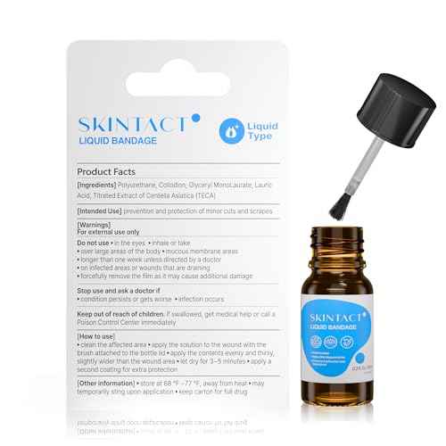 SkinTact Liquid Bandage with Centella Asiatica Extract & Glyceryl Monolaurate ? Long-Lasting Waterproof, Transparent Coverage for Minor Cuts & Scrapes, Keep in First Aid kit, 0.3 oz