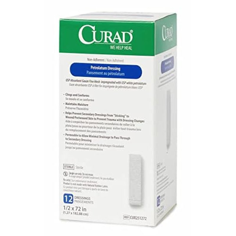Medline CURAD Sterile Nonadherent Petrolatum Gauze Dressing, 1/2 Inch x 72 Inches, Ideal for Nondraining Wounds, Case of 72 Each