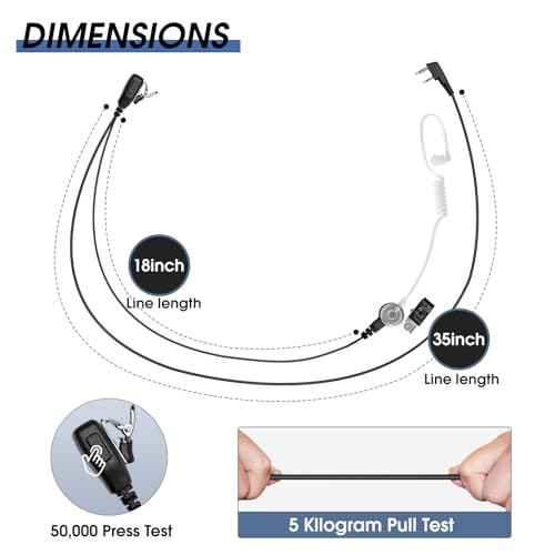 Two-Way Radio Earpiece with Mic Walkie Talkie Headset, Compatible with Kenwood Baofeng BTECH Retevis Wouxun Pxton (2 Pin Covert Air Acoustic Tube Headset)