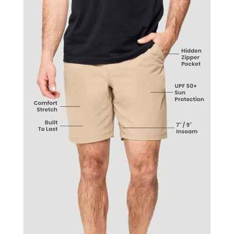 INTO THE AM Men's Daily Shorts 7" & 9" Inseam - Dry Fit Stretch Chino Flat Front Tech Golf Shorts