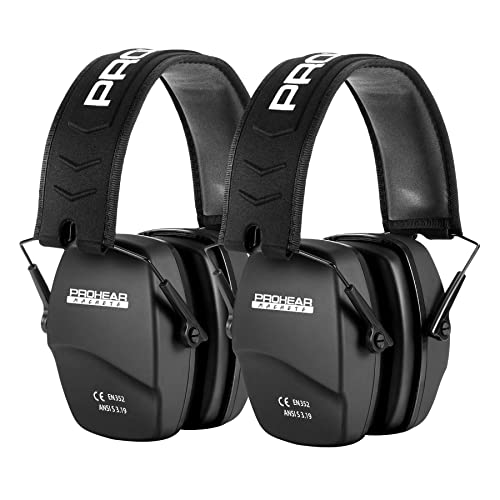 PROHEAR 016 Shooting Ear Protection Earmuffs 2 Pack, NRR 26dB for Gun Range, Hunting -Black and Black