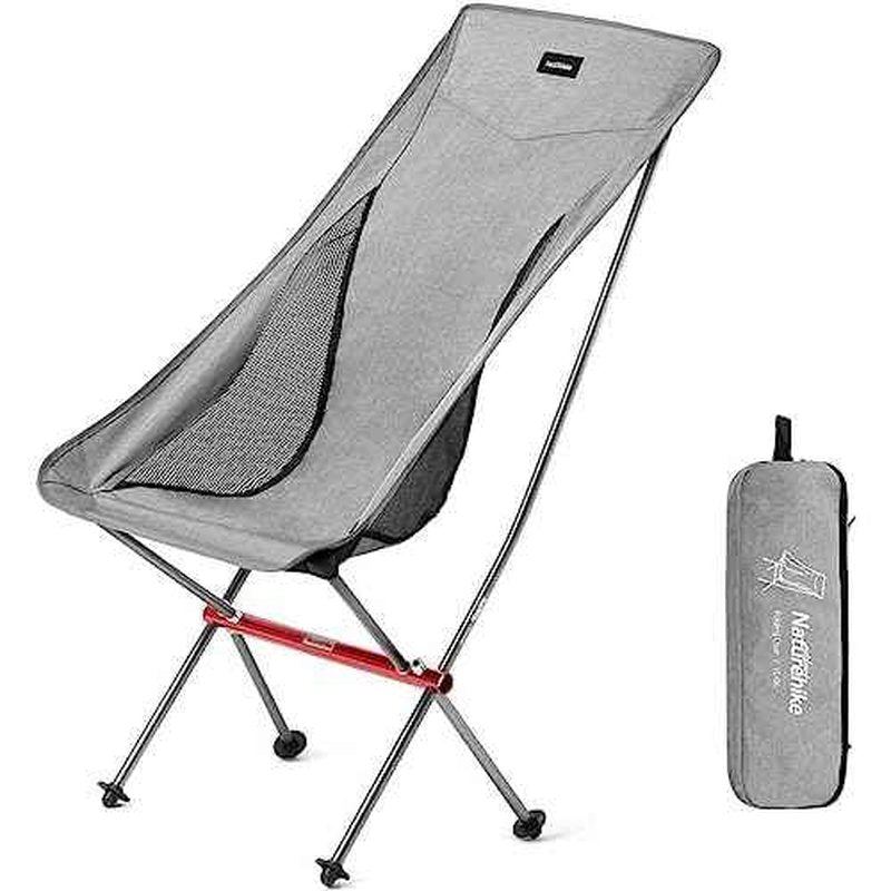 Naturehike Folding Camping Chair, Lightweight High Back Portable Compact Chair, Large Heavy Duty 330lbs for Adults, Hiking Camp Backpacking Festival Travel Beach Picnic Fishing with Storage Bag, Grey