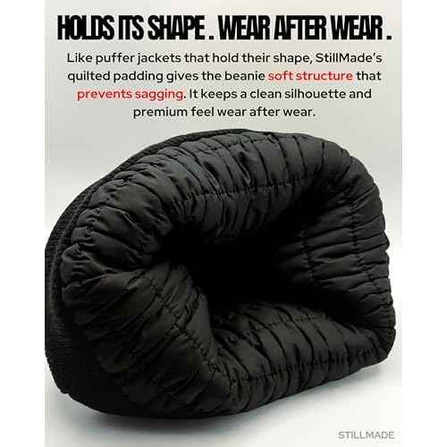 Padded Silk-Satin-Lined Beanie ? Prevents Breakage & Frizz, Reduces Scalp Irritation, All-Day Wear & Hair Friendly, Warm Acrylic Knit Winter Hat for Woman & Men ? Cuffed Style Black