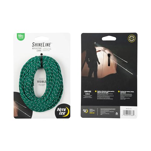 Nite Ize ShineLine Reflective Cord - Heavy-Duty Reflective Nylon Rope - Utility Cord for Hiking, Camping, Boating & Backpacking Essentials - Green, 50 Feet