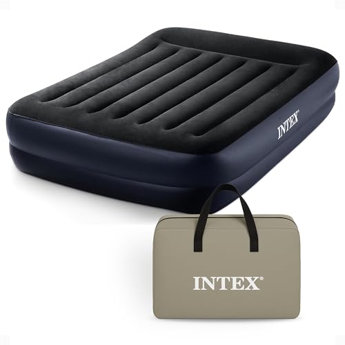 Intex Air Mattress, 64123ED Dura-Beam Plus Pillow Rest Fiber-Tech ? Queen Size ? Built-in Electric Pump ? 16.5in Bed Height ? 600lb Weight Capacity