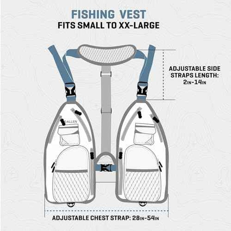Allen Company Ultra-Light Gallatin Strap Pack Fishing Vest, Fits up to 4 Tackle/Fly Boxes, 14 Accessory Pockets