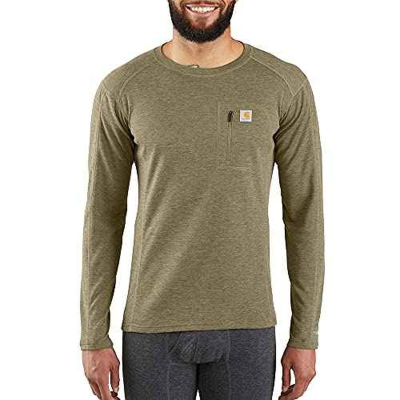 Carhartt Men's MBL119 Base Force¢ç Heavyweight Base Layer Poly-Wool Crew - X-Large Tall - Burnt Olive Heather