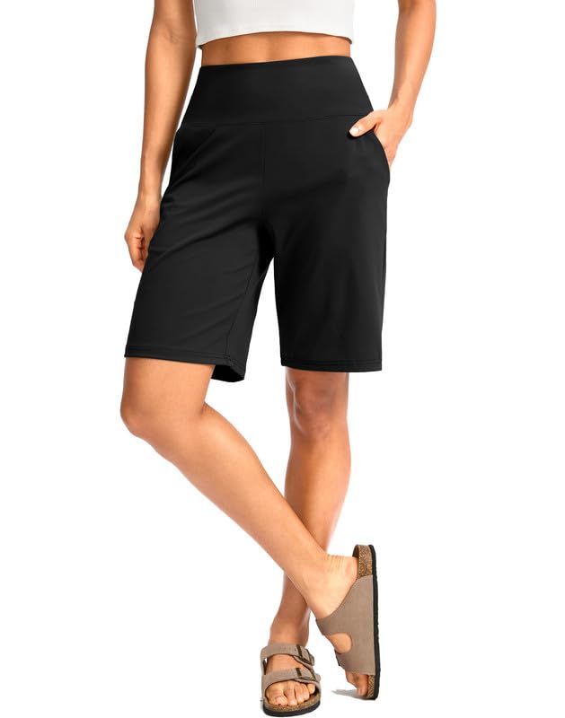 G Gradual Women's Bermuda Long Shorts with Pockets High Waisted Knee Length Shorts for Women Walking Athletic Workout(Black,XL)