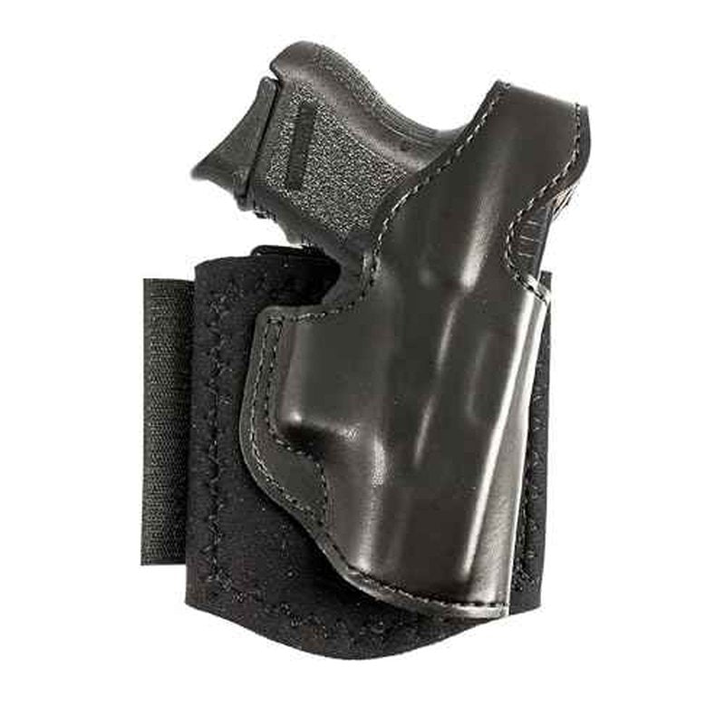 DeSantis Die Hard Ankle Rig - Concealed Carry Ankle Holster, Leather Lined Holster with Thumb Break, Neoprene Leg Band, Compatible with Glock 26, 27, 33 - Right-Hand Draw, Black