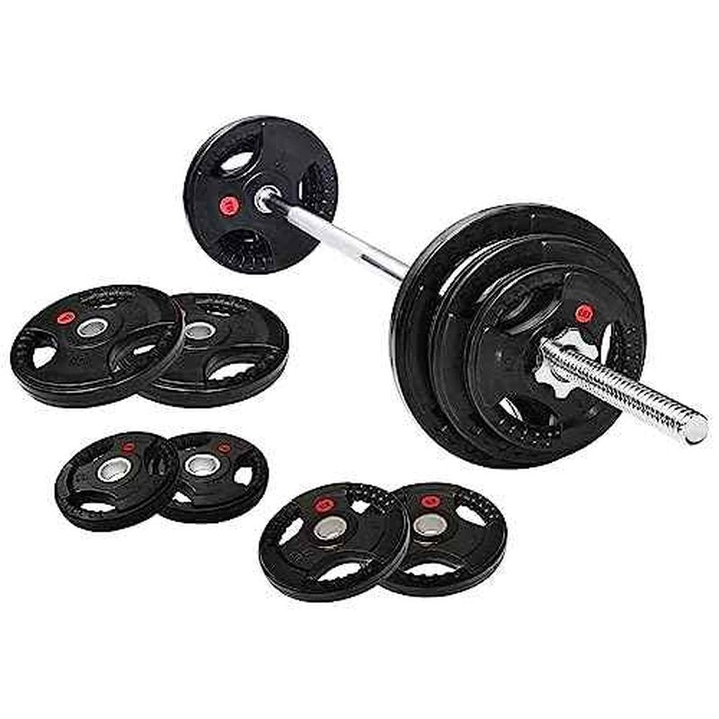 Fitvids Cast Iron Standard Weight Plates Including 5FT Standard Barbell with Star Locks, 45-Pound Set (35 Pounds Plates + 10 Pounds Barbell), Multiple Packages