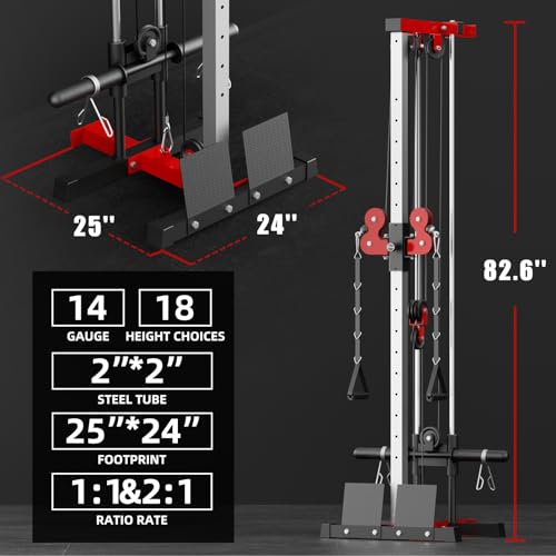 VANSWE Wall Mount Cable Station, 18 Positions Adjustable Dual Pulleys Cable Crossover Machine with Removable Footplate