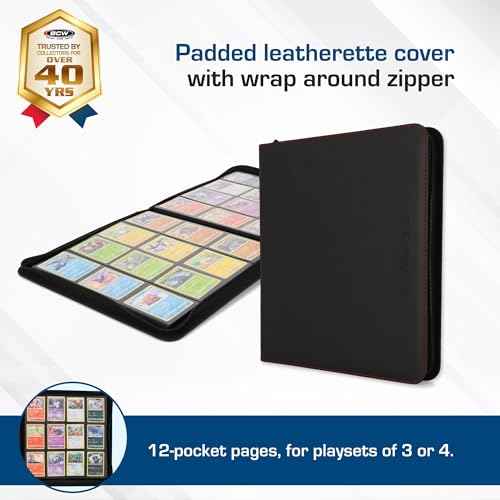 BCW Z-Folio LX Zipper Portfolio ? 12-Pocket Playset Album ? Premium Purple Leatherette ? Secure Zipper ? Holds 480 Cards ? Trading Card Storage and Organizer