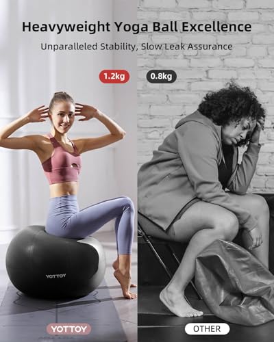 YOTTOY Anti-Burst Exercise Ball for Working Out, Yoga Ball for Pregnancy,Extra Thick Workout Ball for Physical Therapy,Stability Ball for Ball Chair Fitness with Pump (Black)