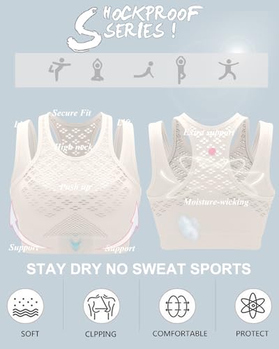 RUNNING GIRL Sports Bras for Women High Support,Seamless Ribbed Longline High Neck Sports Bra Racerback Padded Crop Top Yoga(WX2992White,XL)