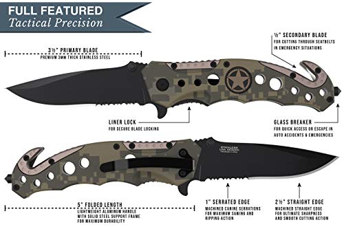 Swiss Safe 3-in-1 Tactical Knife for Military and First Responders - Military Camouflage