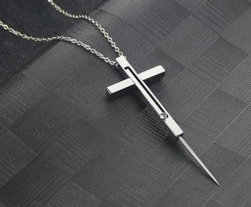 Self Defense Necklace - Hidden Cross Pendant with Safety Lock | 21-Inch Stainless Steel Emergency Tool