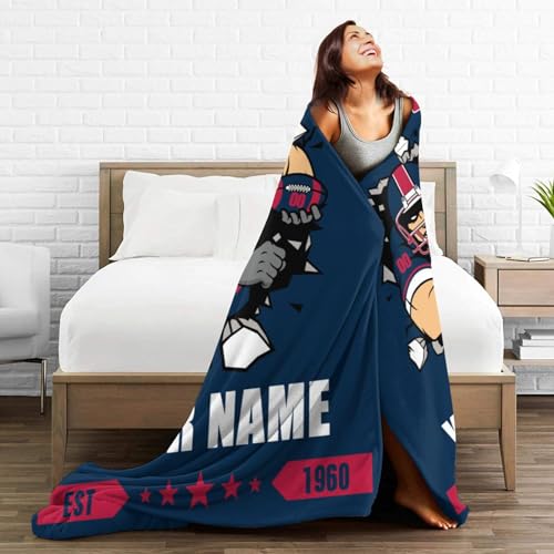 Personalized New England Blanket with Name Number Custom Football Throw Blankets Customized Flannel Blanket Fan Gifts for Men Women Boy Decor for Couch, Bed, Sofa 30"x 40",40"x50", 50"x60", 60"x80"