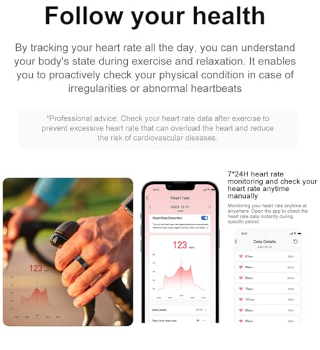 TIVUZVO Smart Ring,Fitness Tracker Ring,Sleep Tracker Ring-Health Heart Rate, Oximetry, Sleep, Exercise Monitoring, Compatible with iOS and Android(Black, US-9)