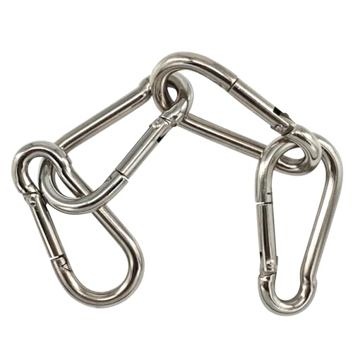 Premium Stainless Steel Spring Snap Carabiner Hooks - 304 Steel Clips, 6-Pack