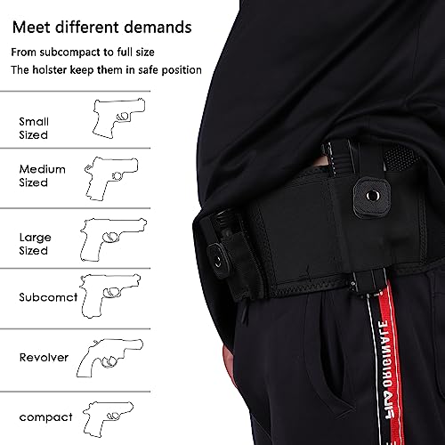 Belly Band Holster for Concealed Carry Left Hand-Gun Holster for Women & Men Fits Glock, Smith Wesson, Taurus, Ruger, and More-Breathable Neoprene Waistband for Most Pistols and Revolvers by Aomago