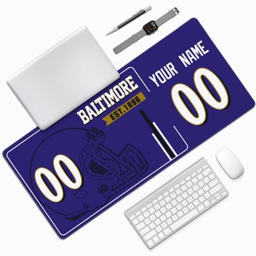 KLOAERSE Customized Personalized Football City Team Gaming Mousepad with Name and Number Mouse Pad s A Gift for Men Women Youth and Fans (Custom Baltimore-01)