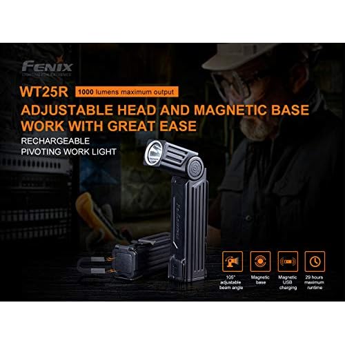 Fenix WT25R 1000 Lumen Rechargeable Handheld Worklight Magnetic Pivoting Flashlight with Backup Battery and Organizer