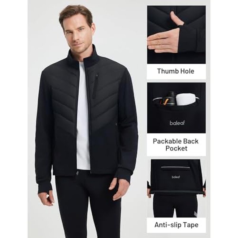 baleaf Men's Cycling Jacket Puffer Lightweight Coat Windproof Warm Winter 5 Pockets Packable Running Hiking