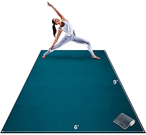 Gorilla Mats Premium Extra Large Yoga Mat – 9' x 6' x 8mm Extra Thick & Ultra Comfortable, Non-Slip Barefoot Exercise Mat – Works Great on Any Floor for Stretching, Cardio or Home Workouts