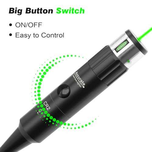 StrongTools Green Laser BoreSighter for .177 to 12GA Caliber Rifle Scope Handgun Hunting Green Dot Boresight Kit with Press Switch Bore Sight with 2 Pieces 800mAh Battery(Green)