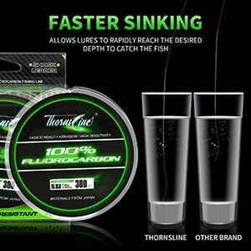 ThornsLine 100% Pure Fluorocarbon Fishing Line - Premium Leader Material from Japan - High Strength, Abrasion-Resistant, Fast Sinking - Freshwater and Saltwater Fishing Leader (37LB/0.57mm/300Yds)
