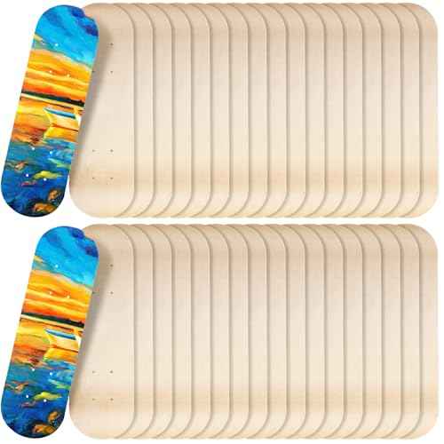 Meooeck Blank Skateboard Wooden Decks Bulk Beginner Kid Mini Maple Skateboard 17 x 5 Inch 7 Ply Double Tail Skate Light Decks for Painting Replacement Decoration