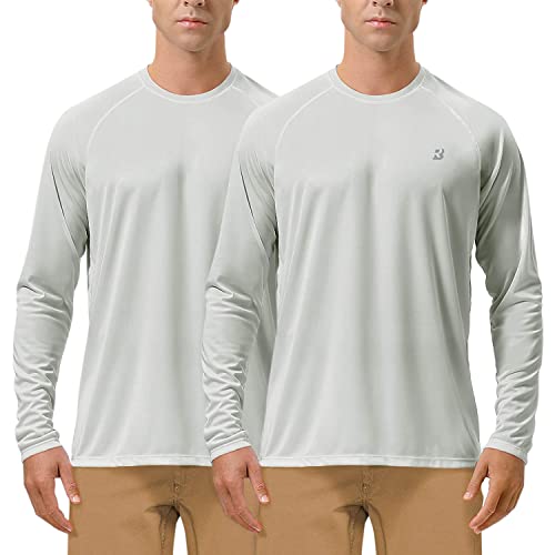 Roadbox Men's 2 Pack UV Sun Protection SPF UPF 50+ Long Sleeve Quick Dry Fishing Shirts Outdoor Rash Guard for Running Hiking Swimming