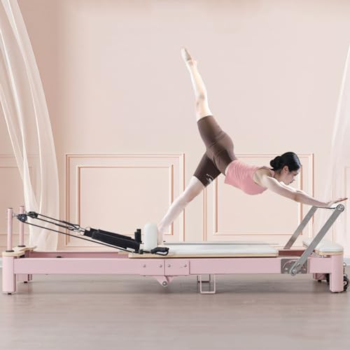 Pilates Reformer,Foldable Pilates Machine Equipment for Home and Studio Cardio Fitness Rebounder Suitable for Beginners and Intermediate Users (Pink)