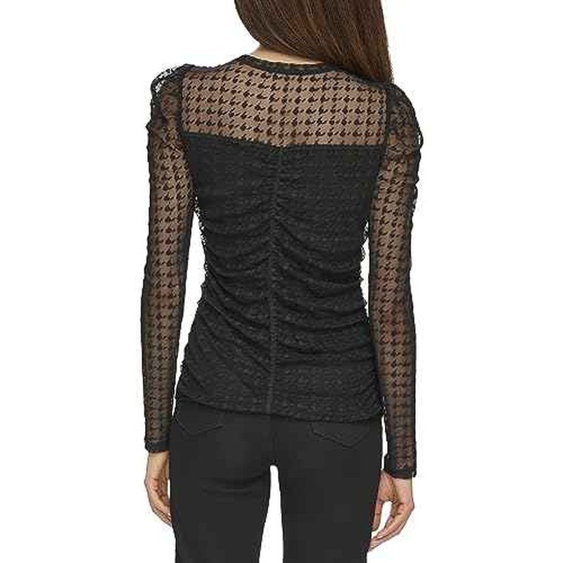 KARL LAGERFELD Womens Houndstooth Mesh Long Sleeve Blouse