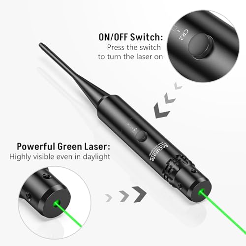 MidTen Laser Bore Sight Kit with Button Switch, Professional Green Laser Bore Sighter with 32 Adapters for 0.17 to 12GA Calibers, Powerful Hunting Equipment