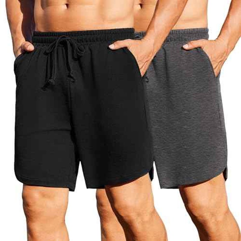 COOFANDY Men's 2 Pack Gym Shorts 7 inch Athletic Workout Shorts Drawstring Sweat Shorts with Zipper Back Pocket