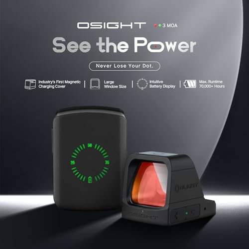 OLIGHT Osight 3 MOA Rechargeable Dot Open Reflex Sight with Charging Cover, Tactical Parallax-Free Sight, Picatinny Mount Compatible - Green/Red Dot Options