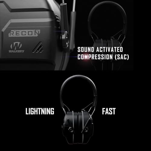 WALKER'S Recon Digital Muffs - Durable IPX4 Weather-Resistant HD Speakers Hunting Range Shooting Hearing Protection Electronic Muffs, 3.5mm Audio Jack, 2 AAA Batteries Included, Black